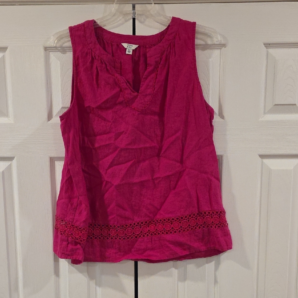 Crown & Ivy Magenta Tank Top with Lace Detail